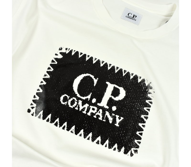 C.P. Company jersey 30/1 label print crew t-shirt Gauze White