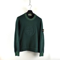 Stone Island green ribbed wool logo crew neck sweatshirt L