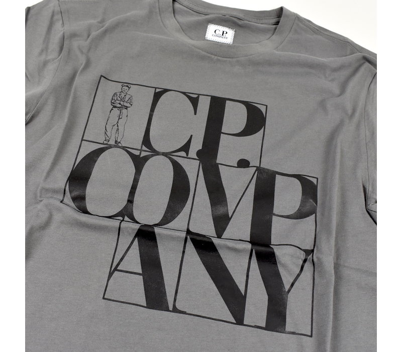 C.P. Company jersey 30/1 vintage logo print crew t-shirt Gargoyle Grey