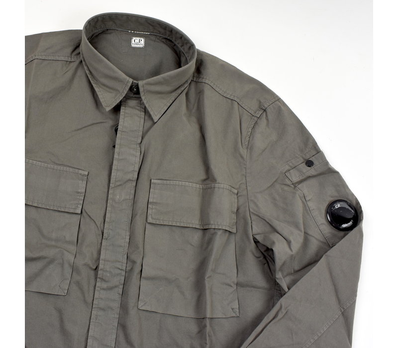 C.P. Company garment dyed gabardine buttoned lens detail shirt Gargoyle Grey