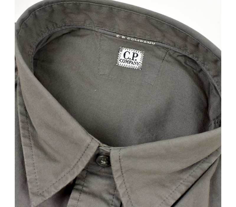 C.P. Company garment dyed gabardine buttoned lens detail shirt Gargoyle Grey