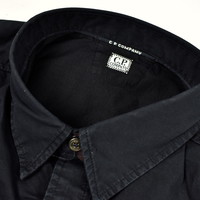 C.P. Company garment dyed gabardine buttoned lens detail shirt Total Eclipse Navy