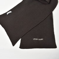 Stone Island brown ribbed knit wool scarf