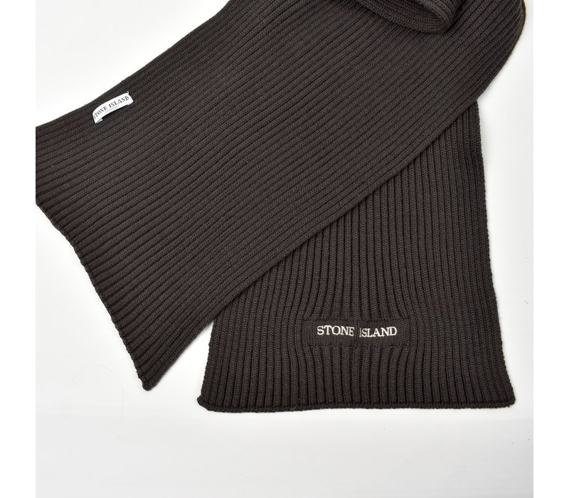 Stone Island brown ribbed knit wool scarf