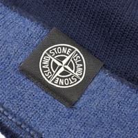 Stone Island navy blue two tone knit wool hat with patch program badge