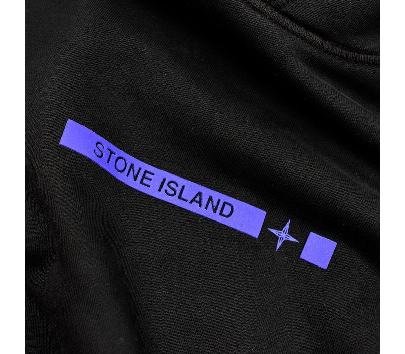 Stone Island black cotton fleece micro graphics four hooded sweatshirt S