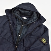 Stone Island navy nylam quilted lined hooded jacket L