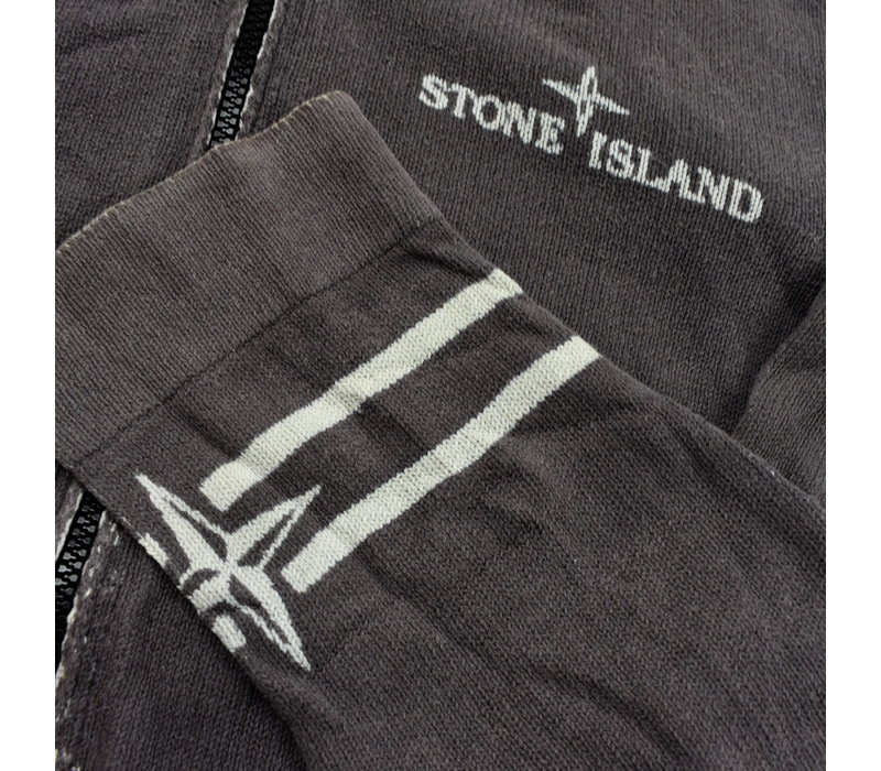 Stone Island grey cotton knit tyvek hooded full zip sweatshirt L