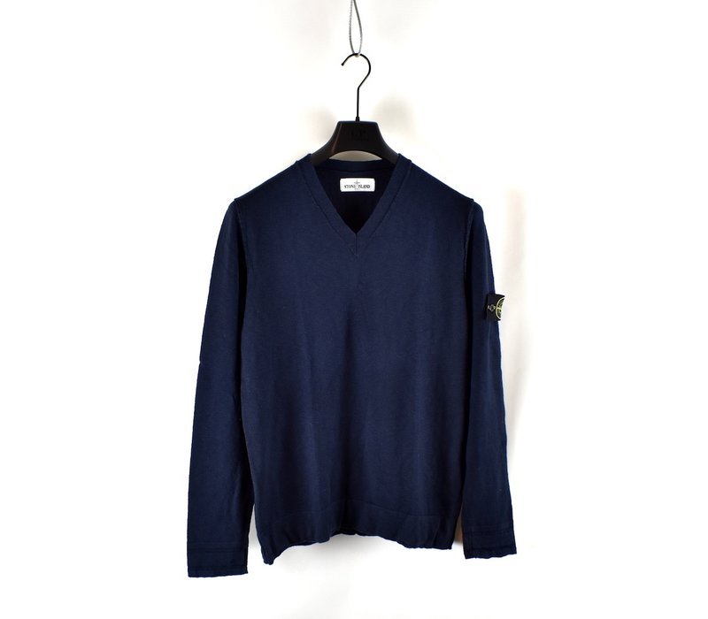 Stone Island navy cotton v-neck knit L