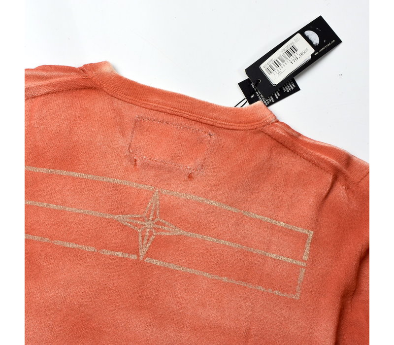 Stone Island Denims orange hand sprayed v-neck cotton knit XXL