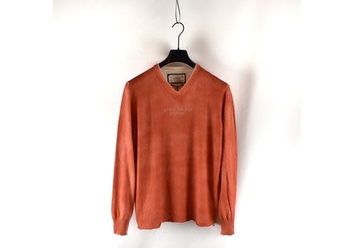 Stone Island Stone Island Denims orange hand sprayed v-neck cotton knit XXL