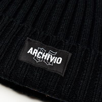 Archivio85 premium cotton ribbed knit beanie hat Black