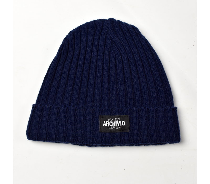 Archivio85 premium cotton ribbed knit beanie hat Navy