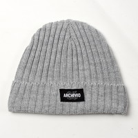 Archivio85 premium cotton ribbed knit beanie hat Grey Marl