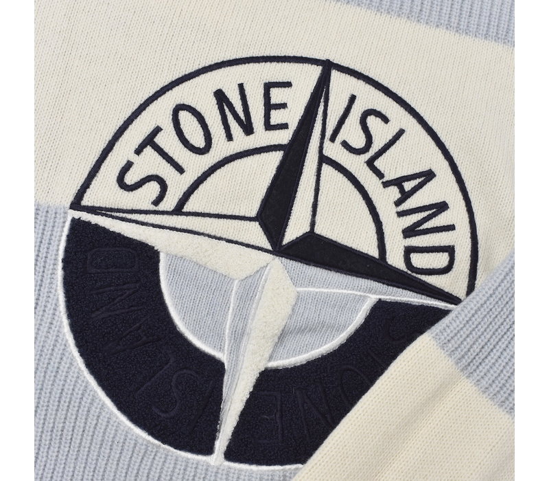 Stone Island blue two tone wool big compass logo crew neck knit L