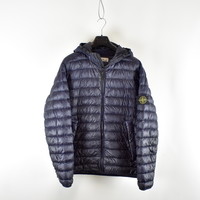 Stone Island navy garment dyed down hooded jacket XXL