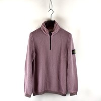 Stone Island pink nylon metal hood wool quarter zip neck knit L