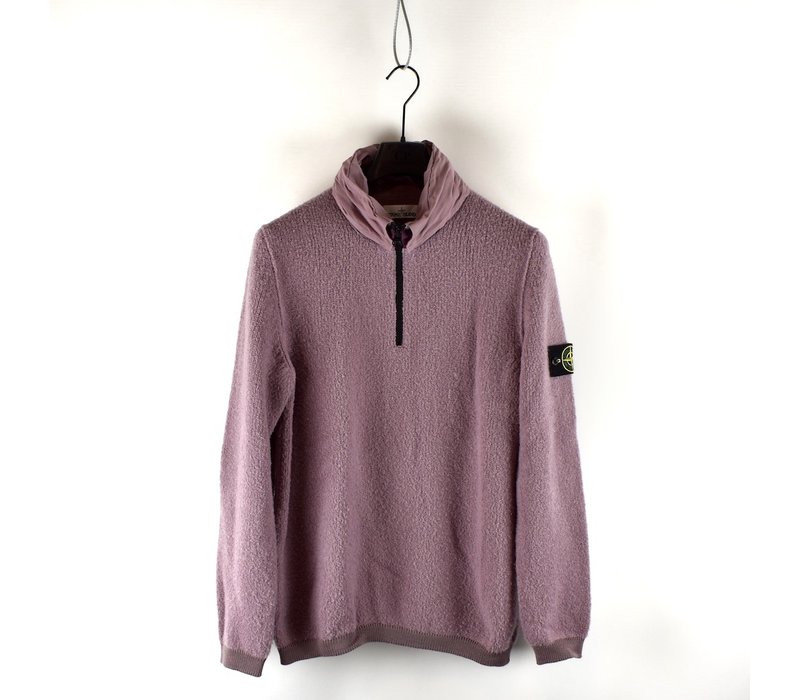 Stone Island pink nylon metal hood wool quarter zip neck knit L