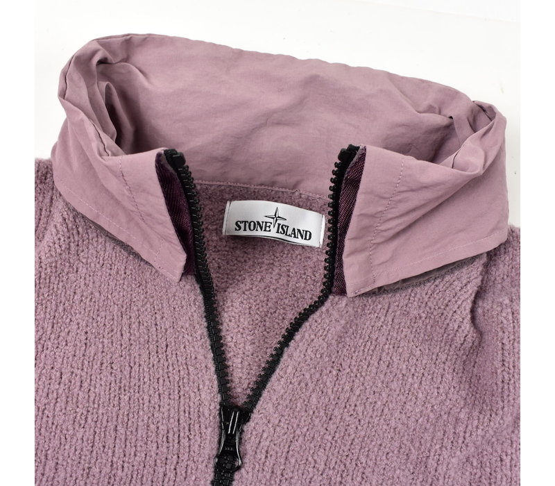 Stone Island pink nylon metal hood wool quarter zip neck knit L