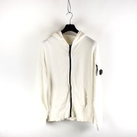 C.P. Company garment dyed light fleece lens full zip hooded sweatshirt White XL