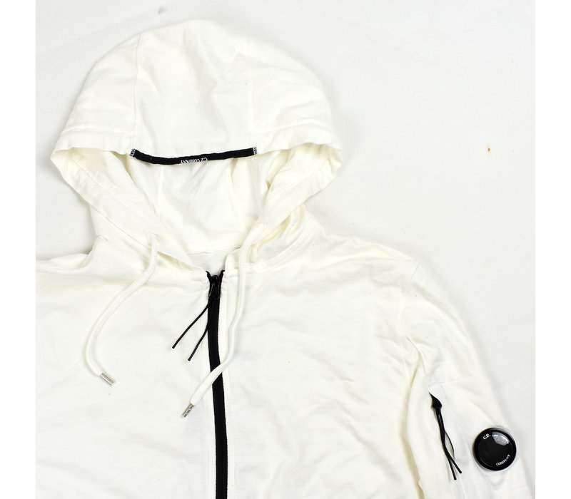 C.P. Company garment dyed light fleece lens full zip hooded sweatshirt White XL
