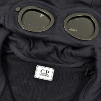 C.P. Company garment dyed diagonal raised fleece goggle hood sweatshirt Total Eclipse Navy