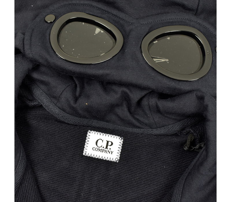 C.P. Company garment dyed diagonal raised fleece goggle hood sweatshirt Total Eclipse Navy