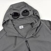 C.P. Company garment dyed diagonal raised fleece goggle hood sweatshirt Gargoyle Grey