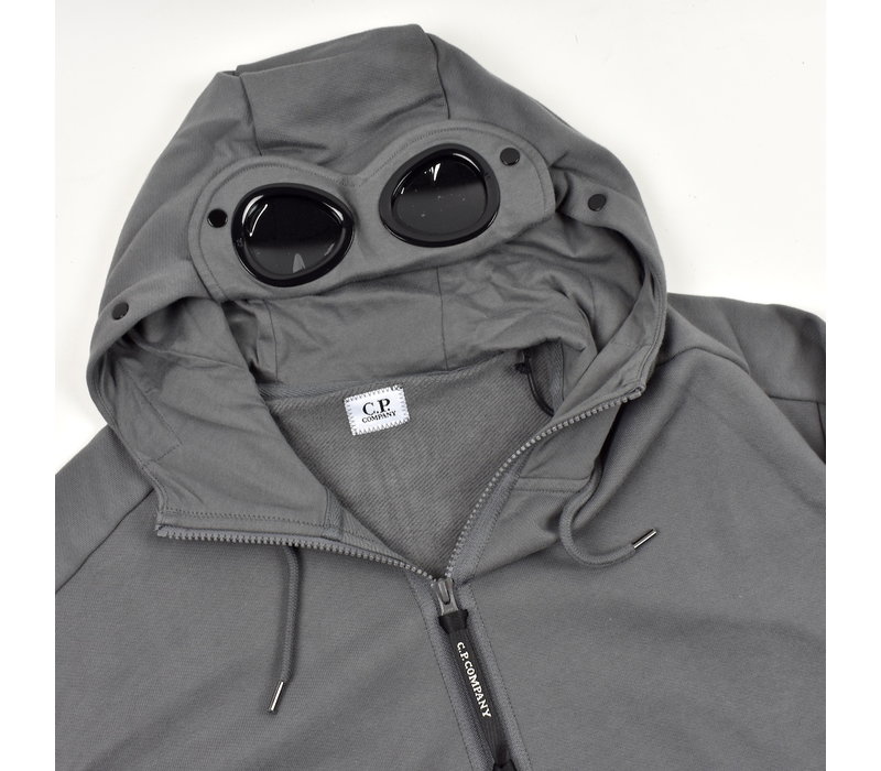C.P. Company garment dyed diagonal raised fleece goggle hood sweatshirt Gargoyle Grey