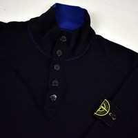 Stone Island navy wool knit quarter neck sweatshirt XL