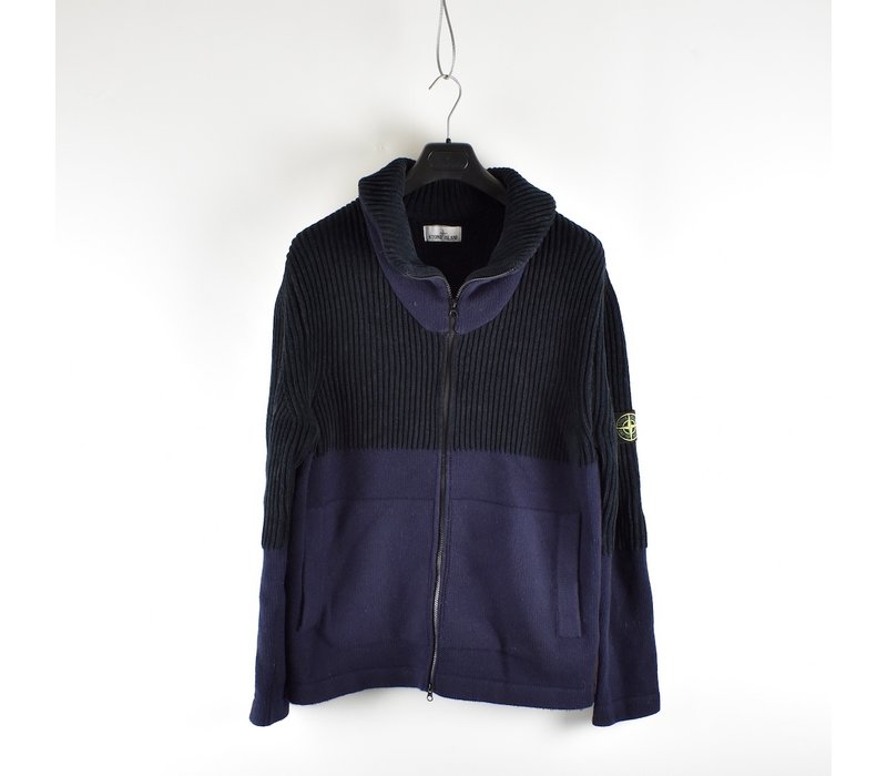 Stone Island navy ribbed raised collar full zip knit XXL