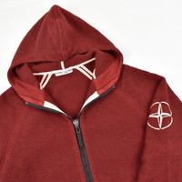Stone Island red lana nylon knit compass logo hooded full zip cardigan L