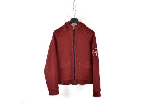 Stone Island Stone Island red lana nylon knit compass logo hooded full zip cardigan L