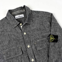 Stone Island grey chambray cotton long sleeve shirt L