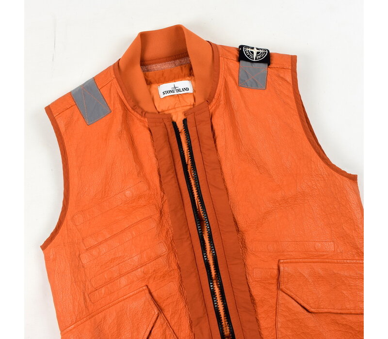 Stone Island orange garment dyed dyneema x ecco leather reversible vest M