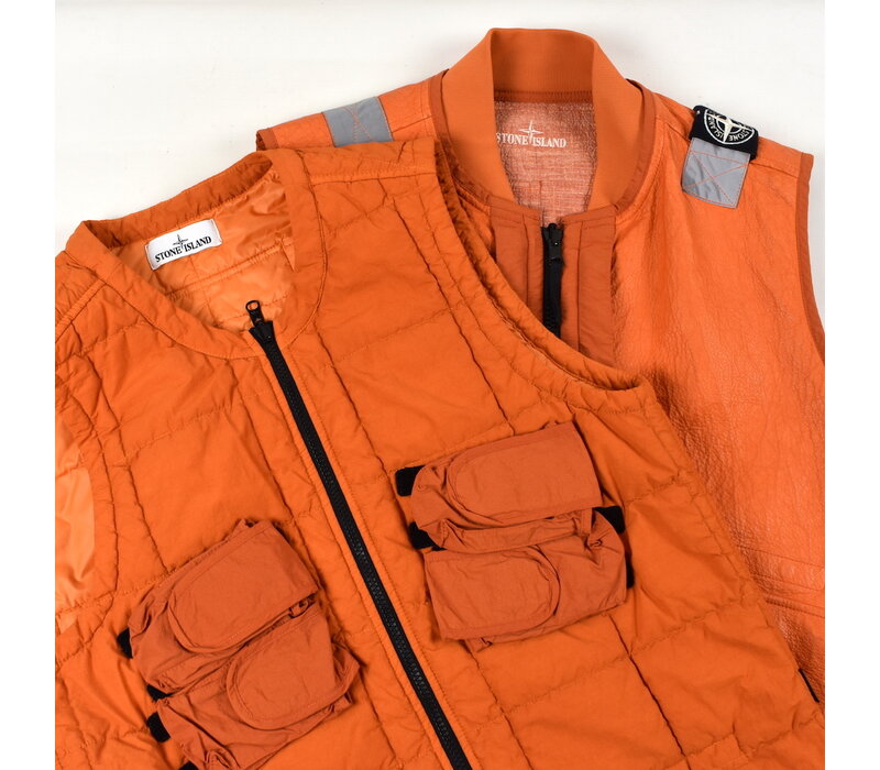 Stone Island orange garment dyed dyneema x ecco leather reversible vest M