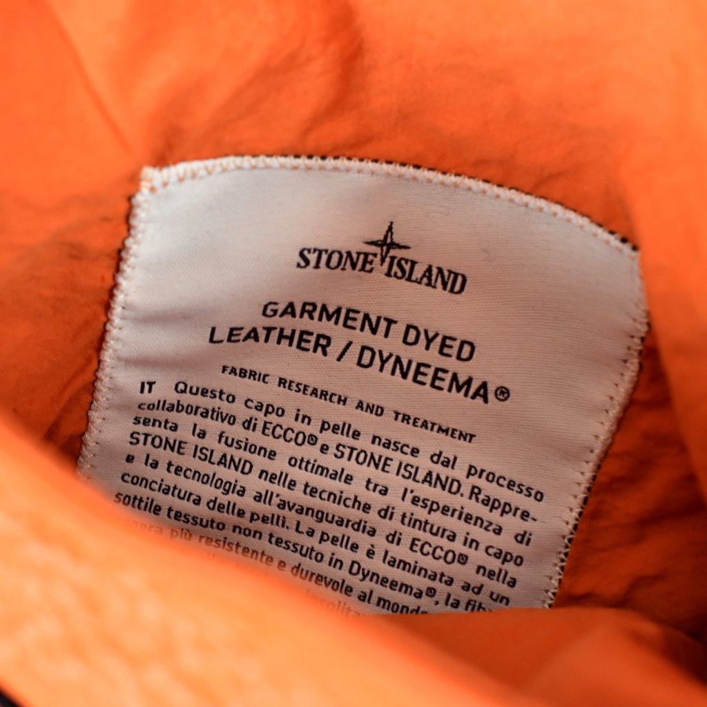 Stone Island orange garment dyed dyneema x ecco leather reversible