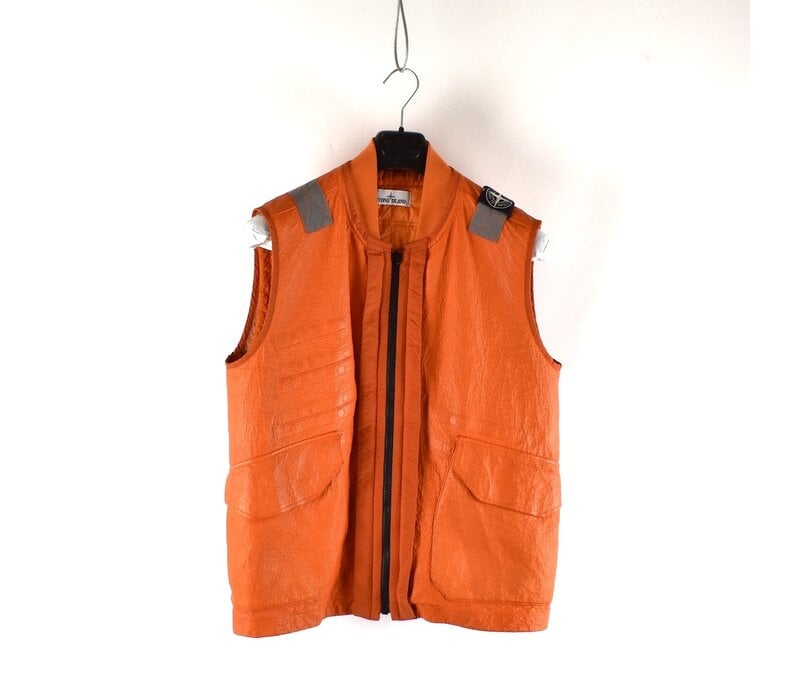 Stone Island orange garment dyed dyneema x ecco leather reversible vest M