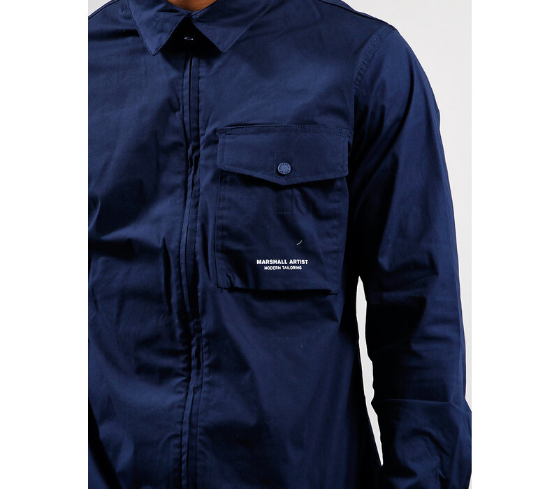 Marshall Artist washed cotton gaberdine injection zip overshirt Navy