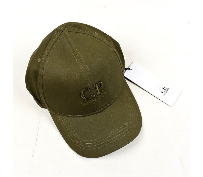 C.P. Company green gabardine embroidered logo cap