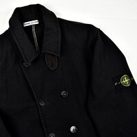 Stone Island black felted wool double breasted coat XXL