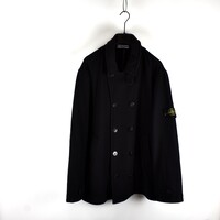 Stone Island black felted wool double breasted coat XXL