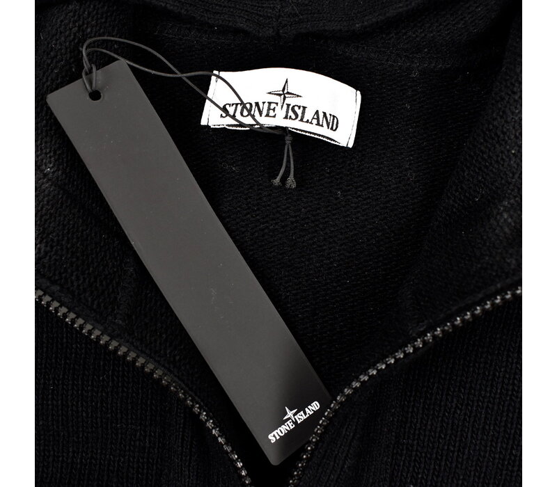 Stone Island black hooded full zip wool knit S