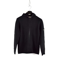 Stone Island black hooded full zip wool knit S