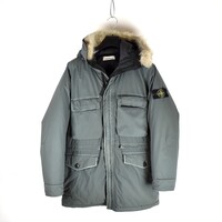 Stone Island green mussola gommata velour down-tc parka L