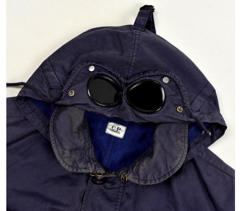 C.P. Company blue garment dyed cotton poly belted mille miglia goggle jacket 54