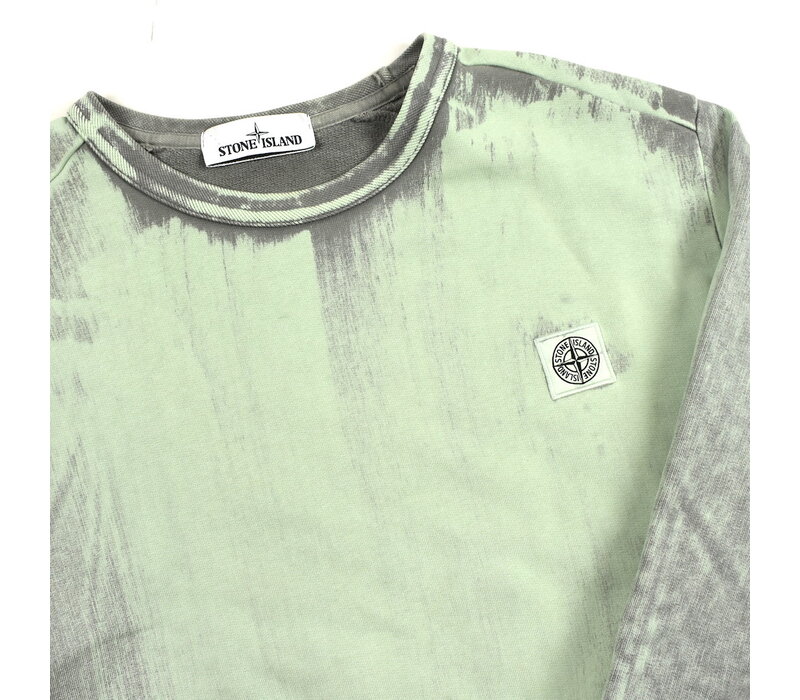 Stone Island green cotton fleece hand brushed colour treatment crew neck sweatshirt M