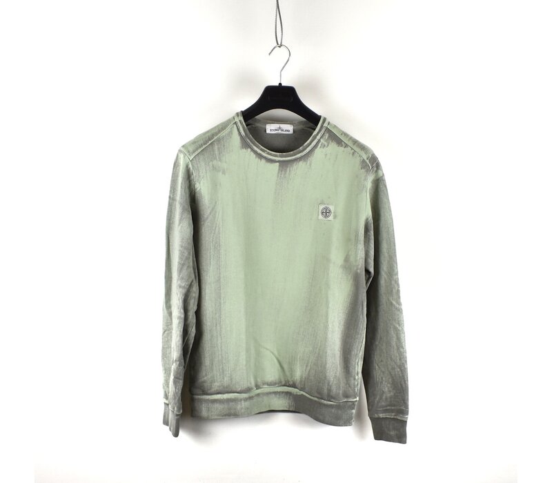 Stone Island green cotton fleece hand brushed colour treatment crew neck sweatshirt M