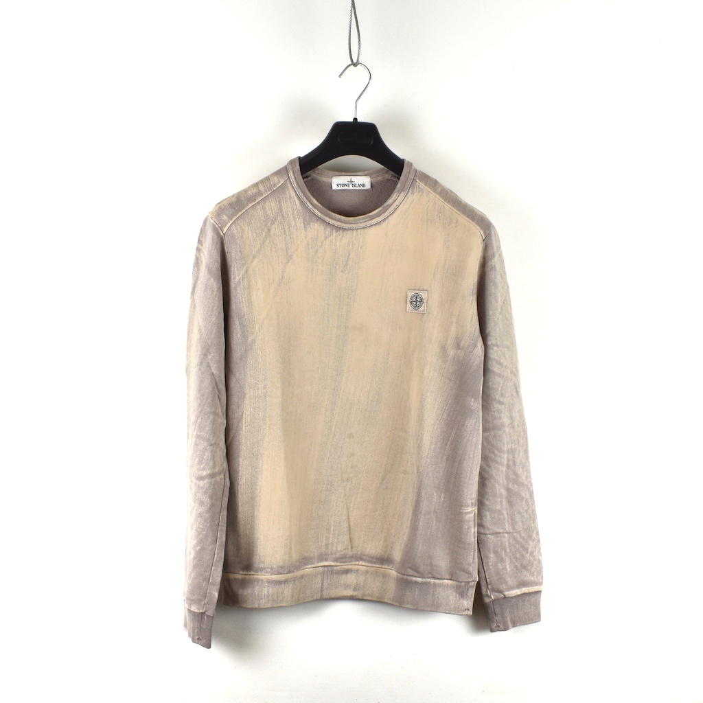 Stone Island sand cotton fleece hand brushed colour treatment crew