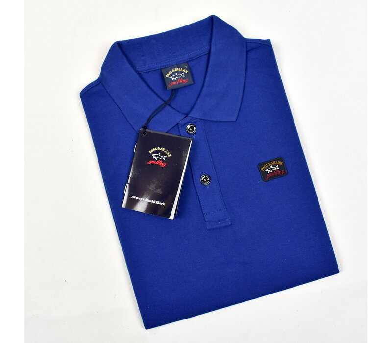 Paul & Shark cotton pique heritage badge polo shirt Royal Blue